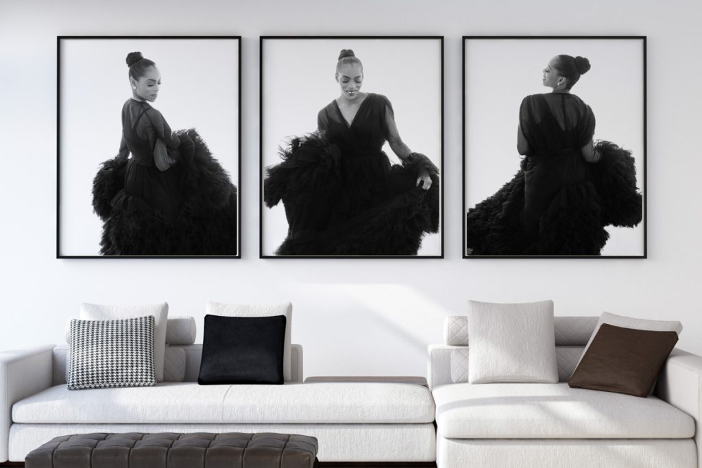Framed glam portrait wall art during a portrait viewing session