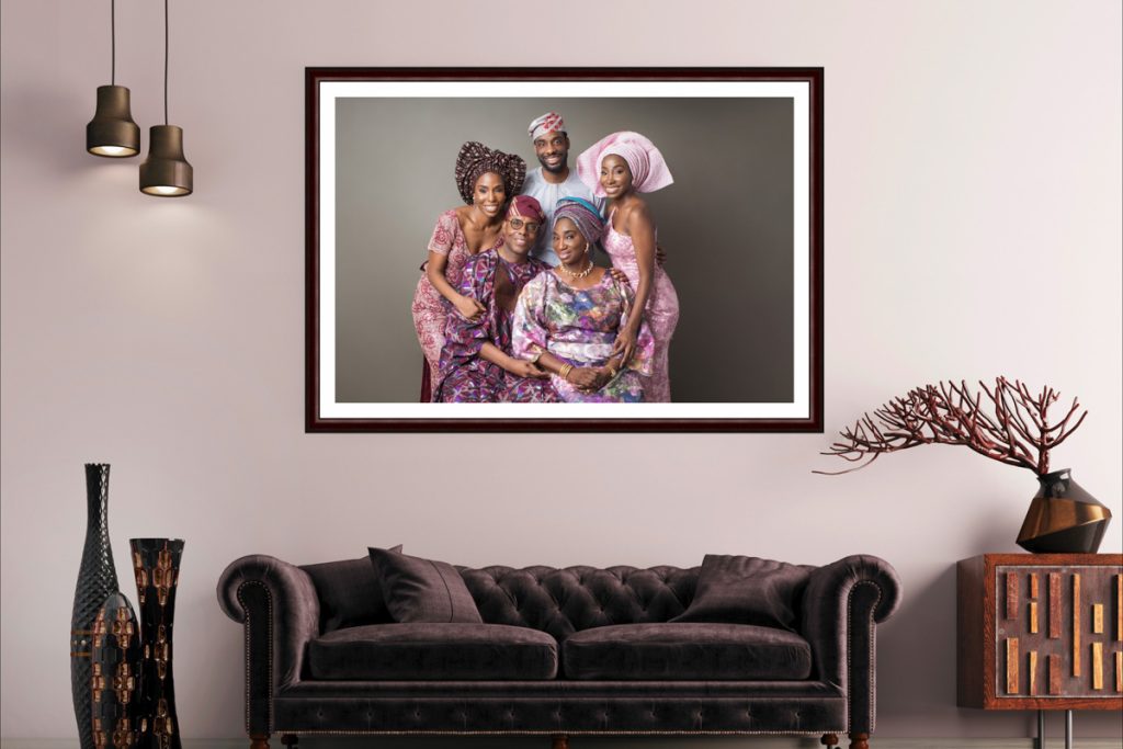 Family portrait wall art chosen during a portrait viewing session